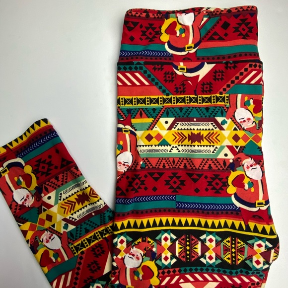 LuLaRoe TC2 Adult Holiday Leggings Aztec Santa - Picture 4 of 8